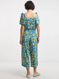 JD Williams Blue Lemon Print Crinkle Tie Strap Jumpsuit New