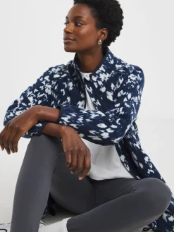 JD Williams Blue Printed Zip Through Longline Fleece Outlet