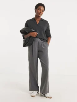 JD Williams Grey Pull On Elastic Waist Wide Leg Trousers Online