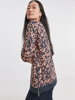 JD Williams Orange Leopard Print Side Zip Longline Sweatshirt New