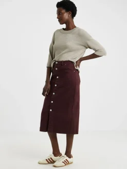 JD Williams Red Button Through Denim Midi Skirt Online