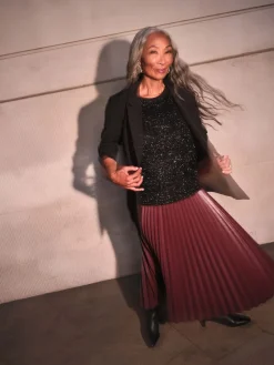 JD Williams Red PU Pleated Midi Skirt Online