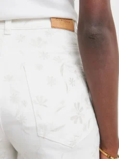 JD Williams White Floral Embroidered Denim Shorts Discount