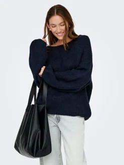 JDY Blue Slouchy Oversized Reversible Wide Sleeve Jumper Clearance