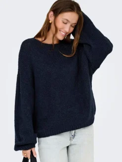 JDY Blue Slouchy Oversized Reversible Wide Sleeve Jumper Clearance