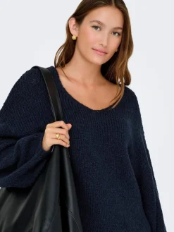 JDY Blue Slouchy Oversized Reversible Wide Sleeve Jumper Clearance