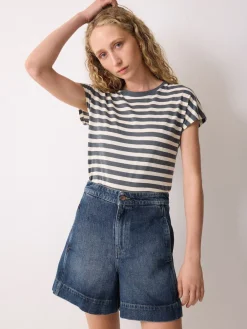 Jigsaw Finton Denim Seam Detail Shorts Blue Clearance