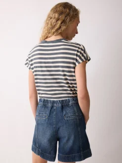 Jigsaw Finton Denim Seam Detail Shorts Blue Clearance