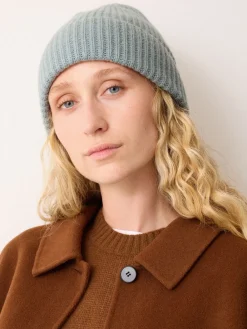 Jigsaw Wool Cashmere Blend Rib Beanie Blue