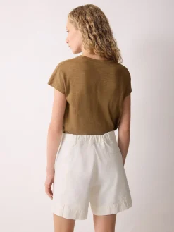 Jigsaw Finton Denim Seam Detail Shorts Cream Online