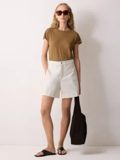 Jigsaw Finton Denim Seam Detail Shorts Cream Online