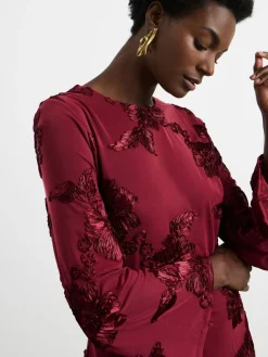 Joanna Hope Burgundy Red Magisculpt Textured Floral Maxi Dress Clearance