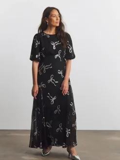 Joanna Hope Lurex Bow Tea Maxi Dress With Sheer Black Skirt Outlet