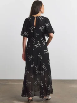Joanna Hope Lurex Bow Tea Maxi Dress With Sheer Black Skirt Outlet