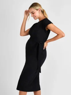 Jojo Maman Bébé Short Sleeve Relaxed T-Shirt Midi Dress Black Hot