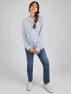 Jojo Maman Bébé Blue & Cream Stripe Long Sleeve Boyfriend Maternity T-Shirt Online