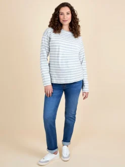 Jojo Maman Bébé Light Grey Stripe Long Sleeve Boyfriend Maternity T-Shirt Hot