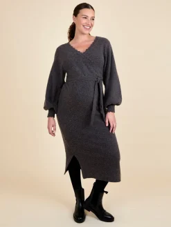 Jojo Maman Bébé Mocha Blouson Sleeve Maternity Knitted Midi Dress
