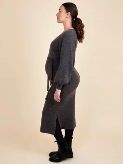 Jojo Maman Bébé Mocha Blouson Sleeve Maternity Knitted Midi Dress
