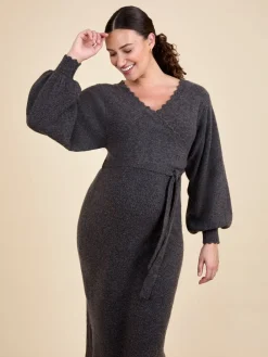 Jojo Maman Bébé Mocha Blouson Sleeve Maternity Knitted Midi Dress