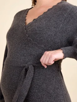 Jojo Maman Bébé Mocha Blouson Sleeve Maternity Knitted Midi Dress