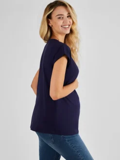 Jojo Maman Bébé Navy Blue Boyfriend Maternity Cotton T-Shirt Sale