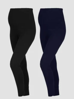 Jojo Maman Bébé 2-Pack Cotton Rich Maternity Leggings Navy New
