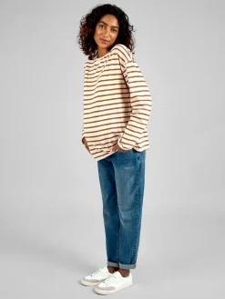 Jojo Maman Bébé Oatmeal & Toffee Stripe Long Sleeve Boyfriend Maternity T-Shirt Hot