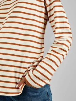 Jojo Maman Bébé Oatmeal & Toffee Stripe Long Sleeve Boyfriend Maternity T-Shirt Hot