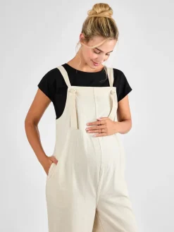 Jojo Maman Bébé Wide Leg Maternity Linen Dungaree Stone Best
