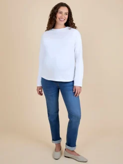 Jojo Maman Bébé Long Sleeve Boyfriend Maternity T-Shirt White Online