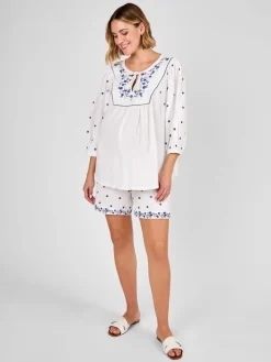 Jojo Maman Bébé White Maternity Embroidered Shorts Outlet