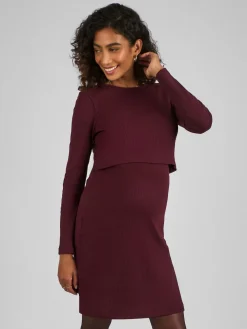 Jojo Maman Bébé Ribbed Mini Maternity & Nursing Dress Wine Red Discount
