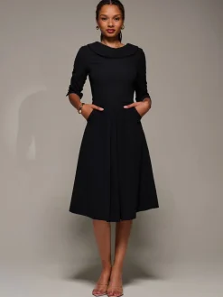 Jolie Moi Roll Neck Fit & Flare Midi Dress Black Online