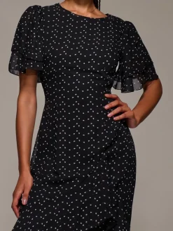 Jolie Moi Ruffle Detail Chiffon Midaxi Dress Black