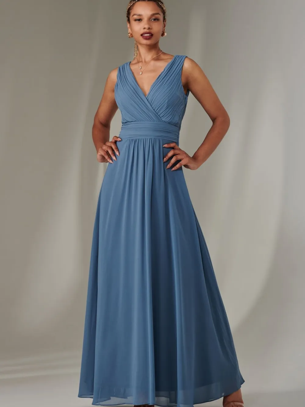 Jolie Moi Blue Cora Sleeveless Chiffon Maxi Dress Outlet