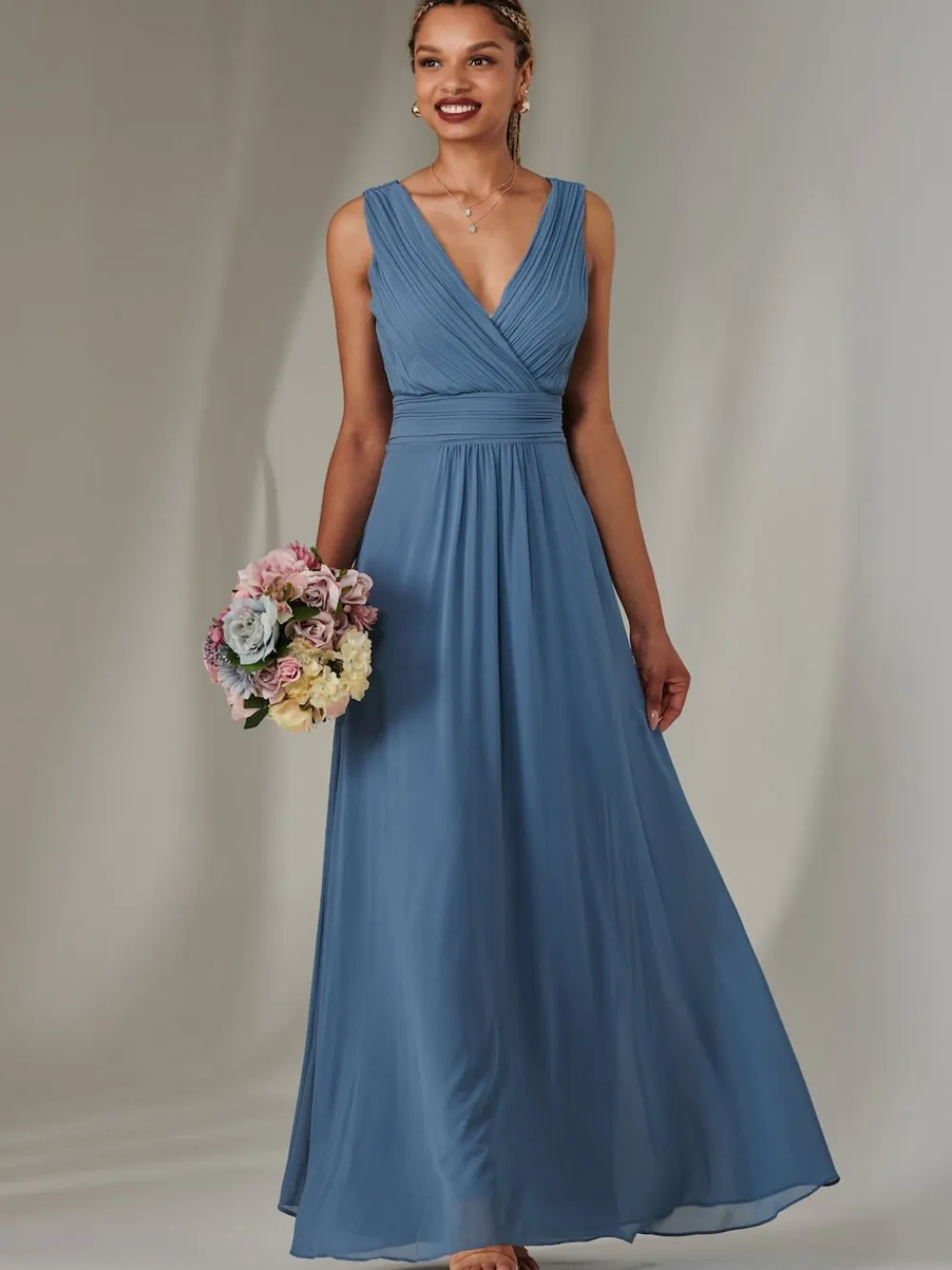 Jolie Moi Blue Cora Sleeveless Chiffon Maxi Dress Outlet