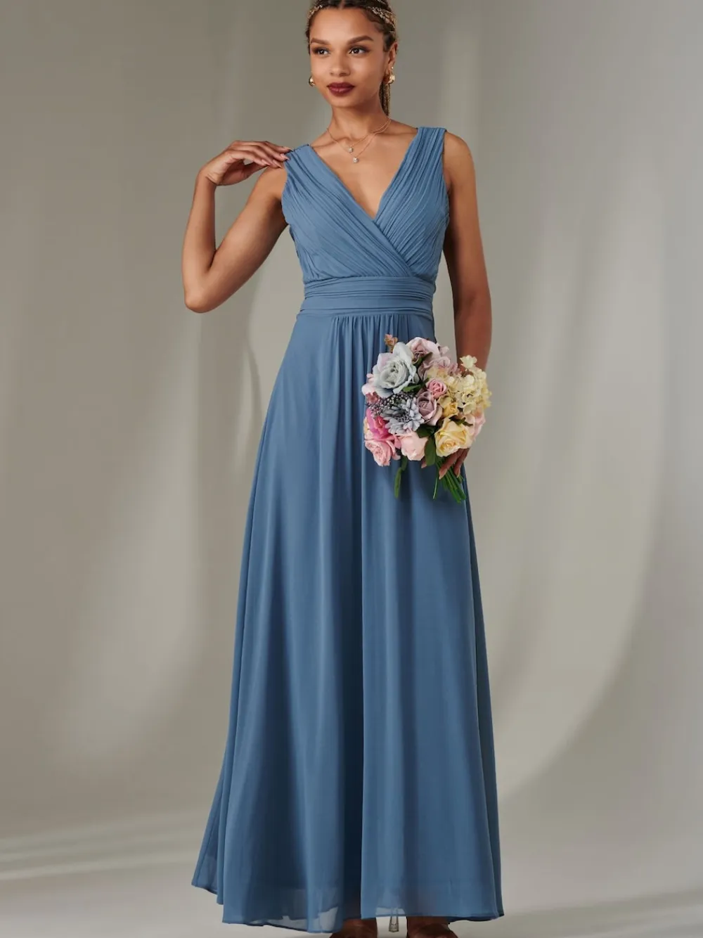 Jolie Moi Blue Cora Sleeveless Chiffon Maxi Dress Outlet