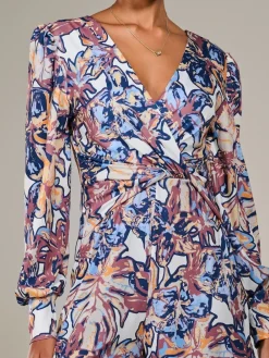 Jolie Moi Blue Jersey Wrap Front Long Sleeve Jumpsuit Online