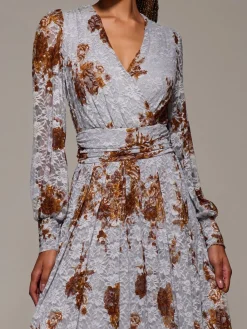 Jolie Moi Long Sleeve Printed Lace Midaxi Dress Blue Outlet