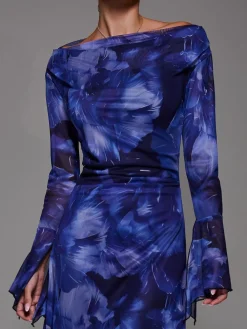 Jolie Moi Long Sleeve Slash Neck Maxi Dress Blue Clearance