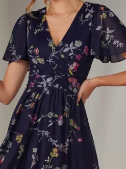 Jolie Moi Mesh Short Sleeve Midaxi Dress Blue Outlet