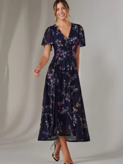 Jolie Moi Mesh Short Sleeve Midaxi Dress Blue Outlet