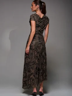 Jolie Moi Asymmetrical Draped Slash Neck Midaxi Dress Brown Sale