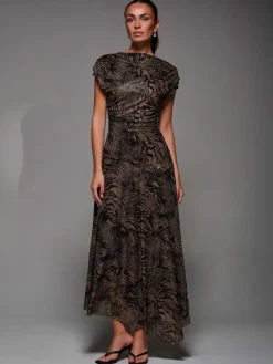 Jolie Moi Asymmetrical Draped Slash Neck Midaxi Dress Brown Sale