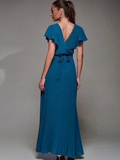 Jolie Moi Pleated Frill Detail Chiffon Maxi Dress Green Sale