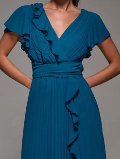 Jolie Moi Pleated Frill Detail Chiffon Maxi Dress Green Sale