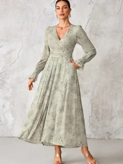 Jolie Moi Long Sleeve Mesh Maxi Dress Grey Hot