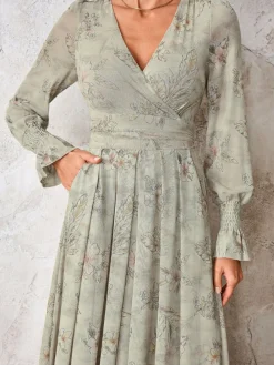 Jolie Moi Long Sleeve Mesh Maxi Dress Grey Hot