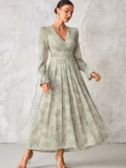 Jolie Moi Long Sleeve Mesh Maxi Dress Grey Hot